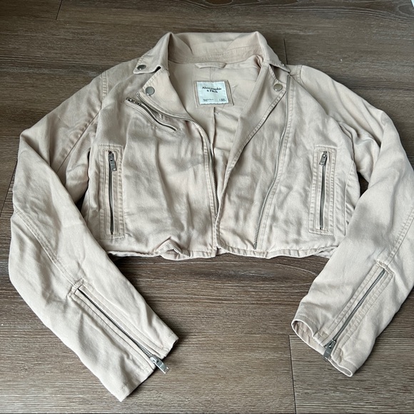 Abercrombie & Fitch Cropped Beige Cream Moto Utility Jacket - Picture 8 of 14